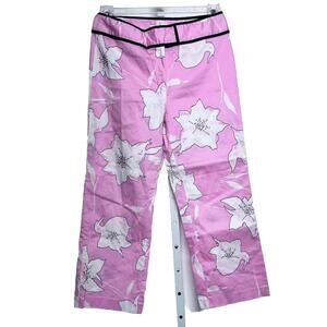 Jade Melody Tam Womens Crop Pants Pink White Capri Size 8 Floral Tropical Barbie